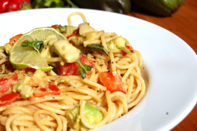 Avocado Fresh Tomato Garlic and Basil Sauce with Pasta