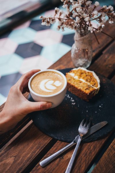 Tomato soup cake and coffee