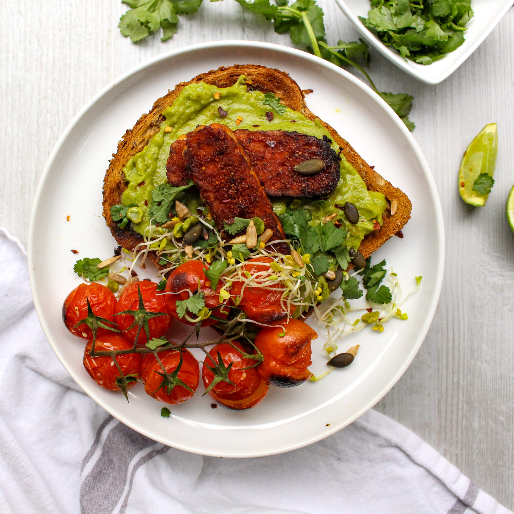 Sesame Crusted Baked Tempeh Tempeh bacon avocado toast
