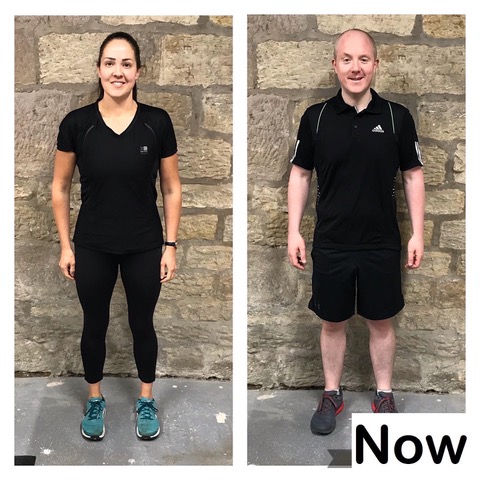 Helen and John, Veganuary participants standing against the wall in gym clothes.