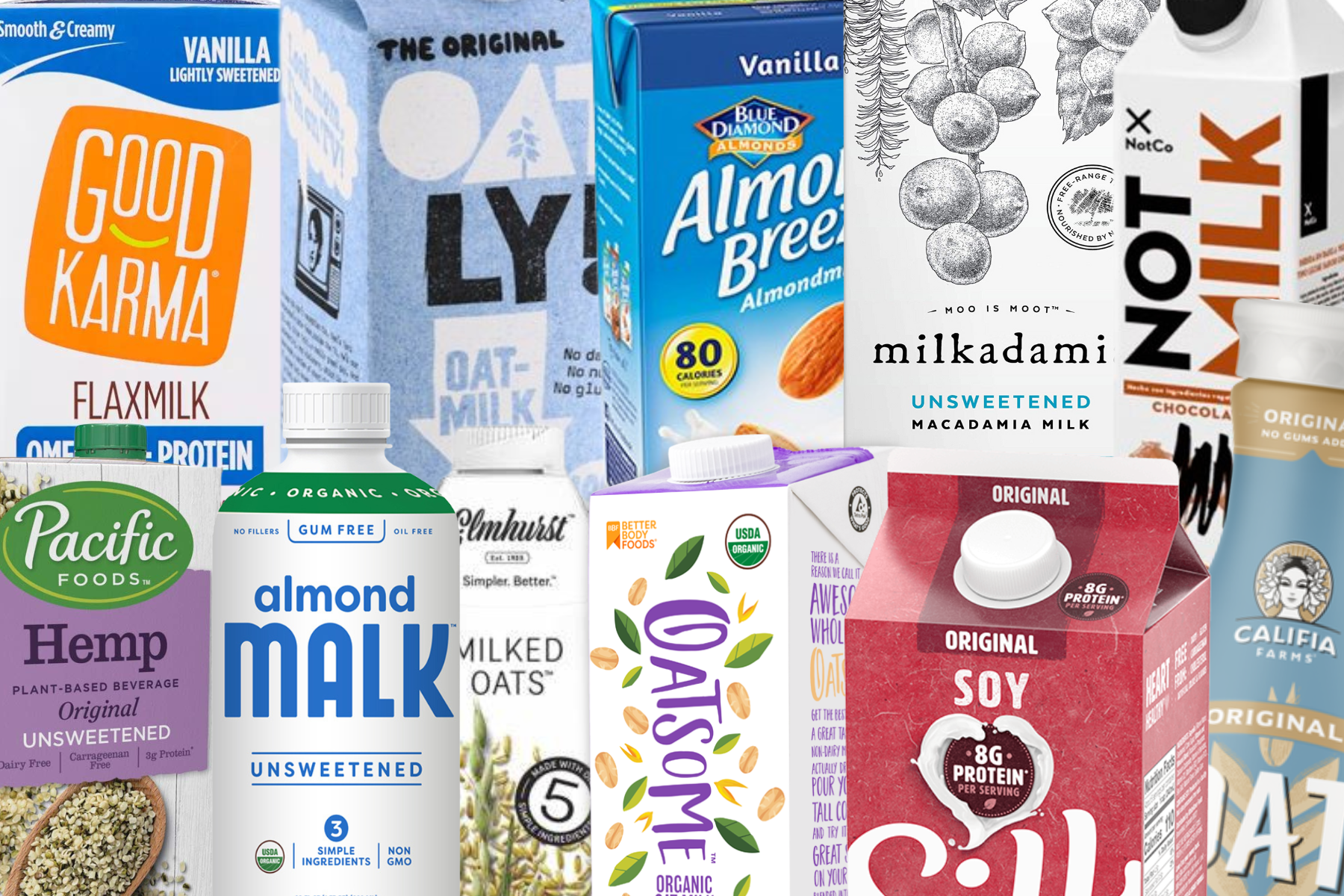 A collage of vegan milks