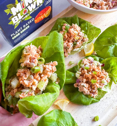 vegan crab cakes in lettuce cups